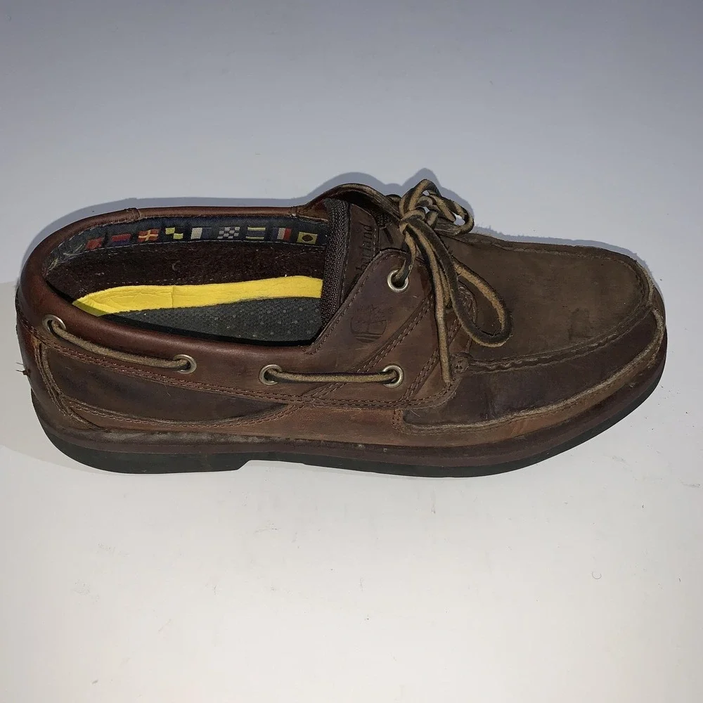 Timberland Boat Shoes Mens Size 10 Brown Leather Deck Moc Toe Slip On 71024